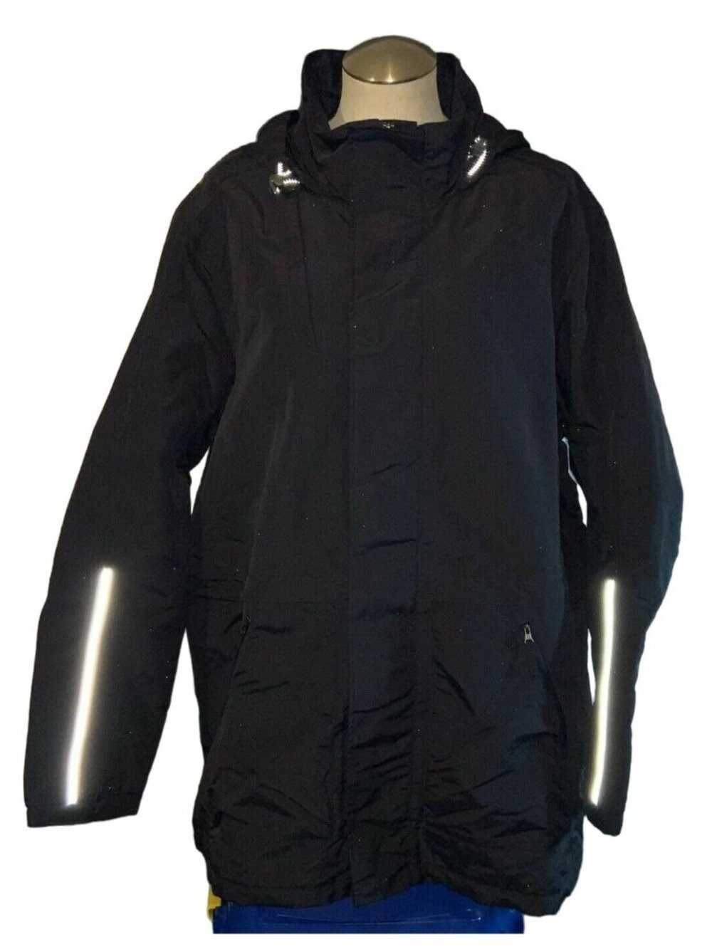 The Outfitters By Lands End Mens Black Hooded Winter Coat XL Reflective Details